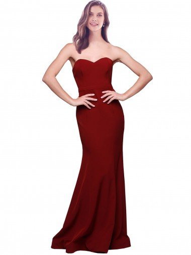 Long Full Length Sweetheart Slim Crepe Prom Dress with Strapless Bodice UK