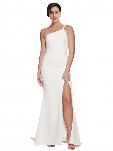 Long Sweep Train Crepe Prom Dress with Side Split and One Strap UK