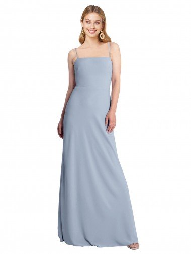 Straight Neckline Crepe Slip Prom Dress with Strappy Back UK