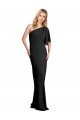 Pleated One Shoulder Flutter Sleeves Slim Crepe Prom Dress UK