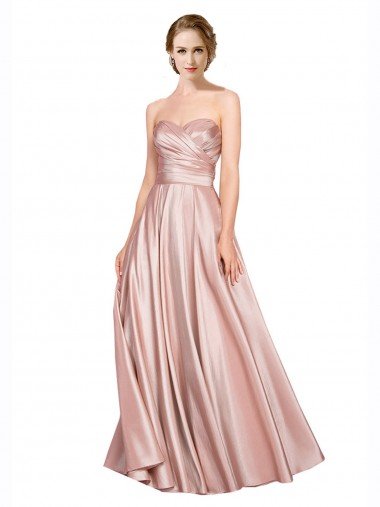 Long Plated Strapless Sweetheat Stretch Satin Prom Dress UK