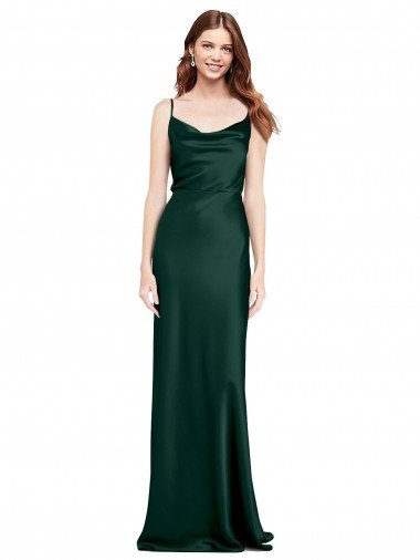Fitted Cowl Neck Long Stretch Satin Slip Prom Dress with V-Back UK