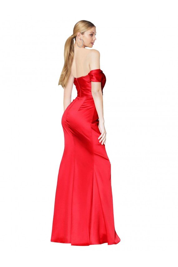 High Neck Off the Shoulder Stretch Satin Prom Dress with High Slit UK