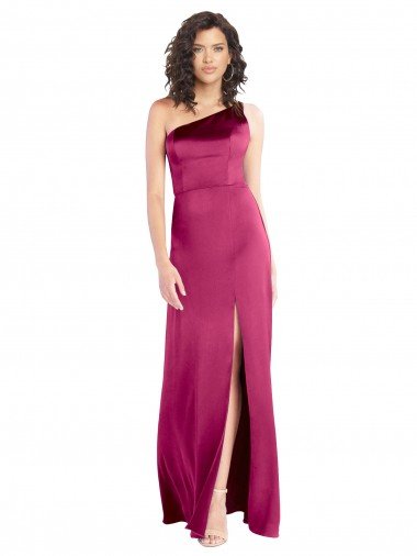 Sleek One Shoulder A-Line Long Stretch Satin Prom Dress with Spaghetti Straps Back UK