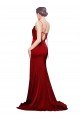 Cowl Front Neck Sweep Train Stretch Satin Prom Dress with High Side Split UK