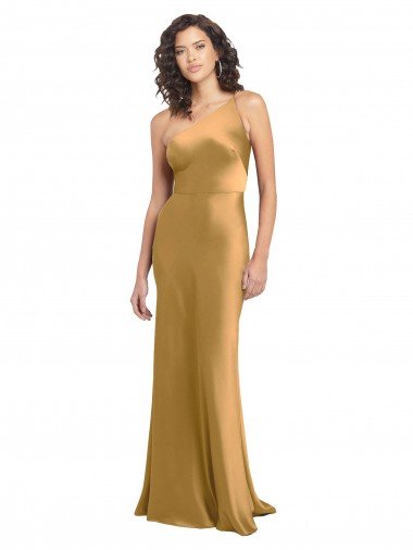 One Shoulder Long Floor Length Stretch Satin Slip Prom Dress UK