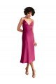 Midi Length V-Neck Short Stretch Satin Cocktail Prom Dress / Homecoming Dress with Low Scoop Back UK