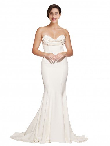 Strapless Cowl Neck Sweep Train Stretch Satin Prom Dress UK