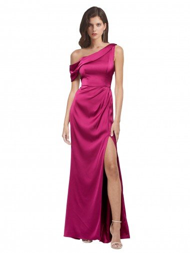 Off the Shoulder Short Sleeves Stretch Satin Prom Dress with Side Slit UK