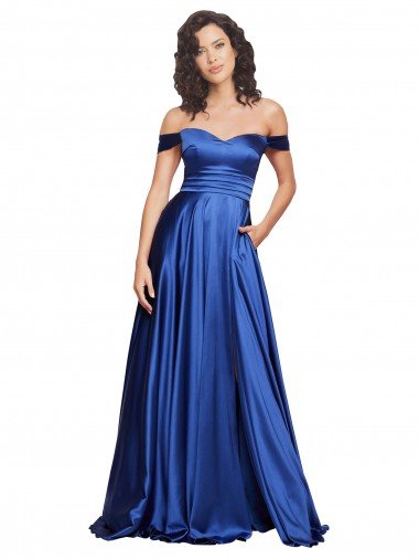 Ball Gown Off the Shoulder Sweetheart Stretch Satin Prom Dress UK