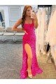 Spaghetti Straps Sleeveless Long Velvet Sequin Prom Dress with Slit and Criss Cross Open Back UK