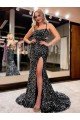 Spaghetti Straps Sleeveless Long Sweep Train Velvet Sequin Prom Dress UK