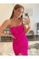 Strapless Sleeveless Long Sweep Train Velvet Sequin Prom Dress with Side Slit UK