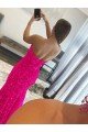 Strapless Sleeveless Long Sweep Train Velvet Sequin Prom Dress with Side Slit UK