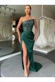 Strapless Sleeveless Long Sweep Train Velvet Sequin Prom Dress with High Side Slit UK