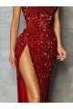 Strapless Sleeveless Long Floor Length Velvet Sequin Prom Dress High Side Slit UK