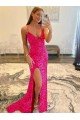 Velvet Sequin Long V-Neck Sleeveless Sweep Train Prom Dress with Slit UK