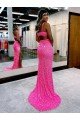 Long V-Neck Sleeveless Sweep Train Velvet Sequin Prom Dress with High Slit UK