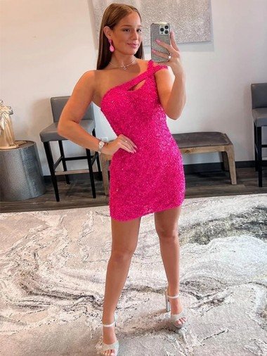 Velvet Sequin One Shoulder Sleeveless Short Prom Dress UK