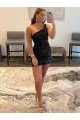 One Shoulder Sleeveless Short Velvet Sequin Prom Dress UK