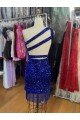 One Shoulder Keyhole Sleeveless Short Velvet Sequin Prom Dress UK