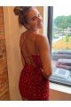 V-Neck Sleeveless Short Velvet Sequins Prom Dress UK