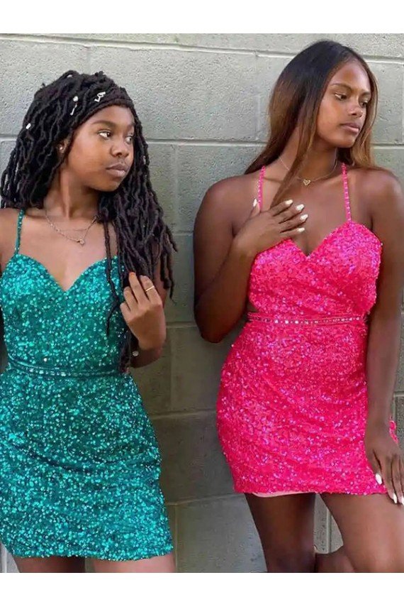 V-Neck Sleeveless Short Velvet Sequin Cocktail Dress UK