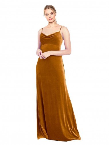 Long Velvet Cowl Neck Slip Prom Dress UK