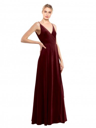 Faux Wrap V-Neck Sleek Long Velvet Prom Dress UK