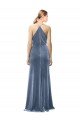 Halter Cowl Neck Long A-Line Velvet Prom Dress with Keyhole Back UK