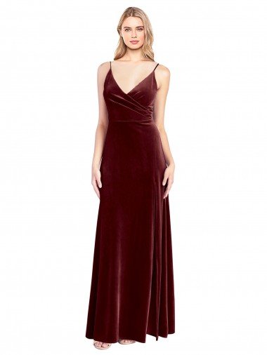 Faux Surplice Neckline Slim A-Line Long Velvet Prom Dress UK