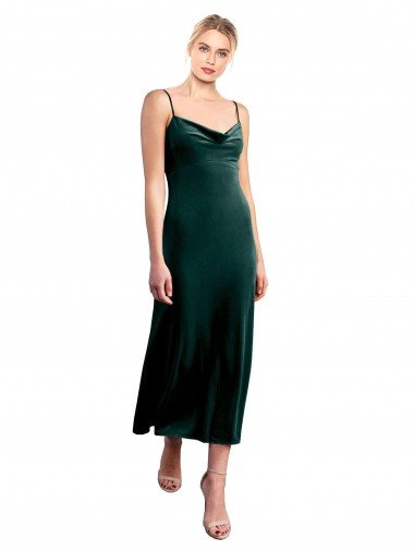 Midi Length Cowl Neck Velvet Slip Cocktail Prom Dress / Homecoming Dress UK