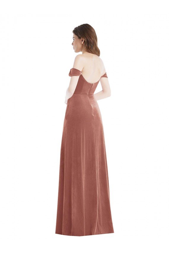 Off the Shoulder Flounce Sleeve Velvet Maxi Prom Dress & Pockets UK