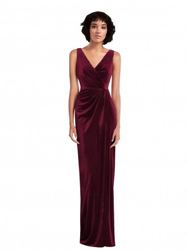 Draped Skirt Faux Wrap Velvet Maxi Prom Dress UK