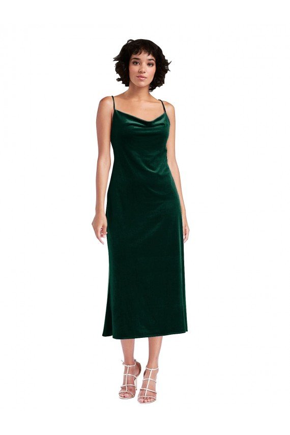 Midi Length Cowl Neck Velvet Short Slip Cocktail Prom Dress / Homecoming Dress UK