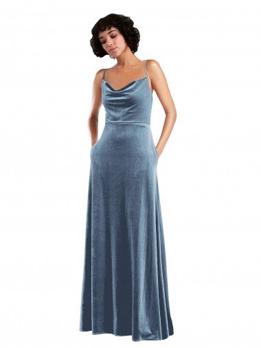 Sleek Cowl Neck Velvet Maxi Prom Dress with Pockets UK