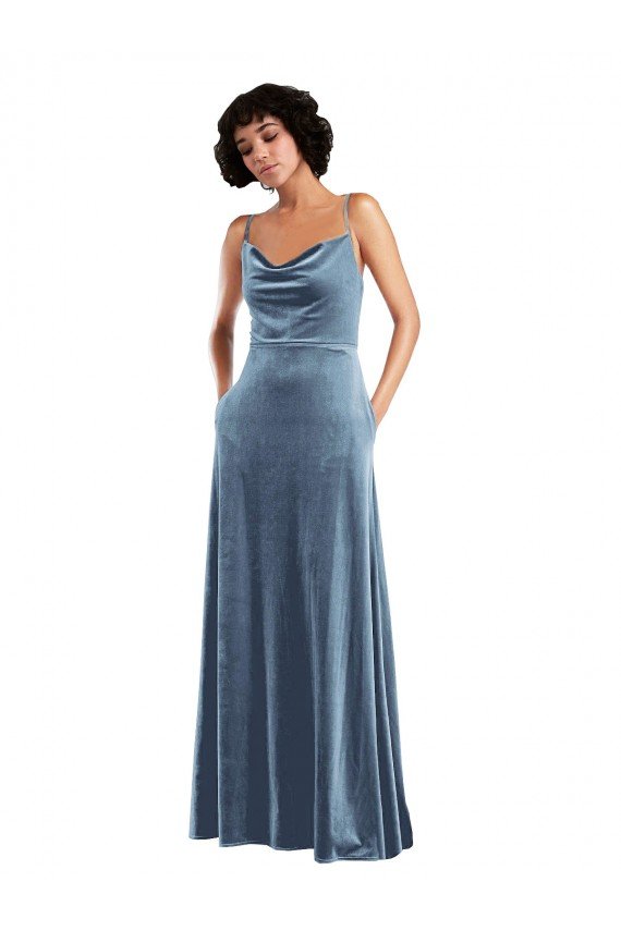 Sleek Cowl Neck Velvet Maxi Prom Dress with Pockets UK