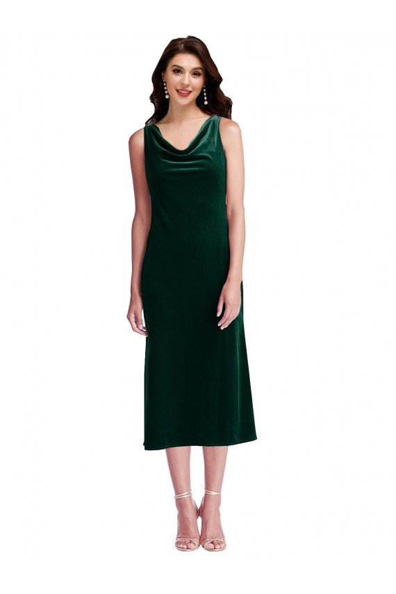 Cowl Neck Velvet Midi Length Cocktail Prom Dress / Homecoming Dress UK