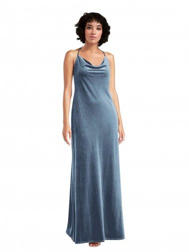 Cowl Neck Velvet Maxi Slip Prom Dress UK