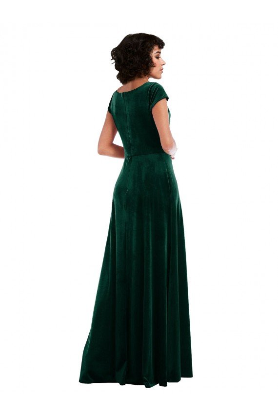 Cowl Neck Cap Sleeve Velvet Maxi Prom Dress with Pockets UK