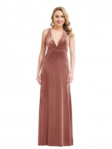 Plunging Neckline Velvet Maxi Prom Dress with Criss Cross Open Back UK