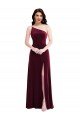 One Shoulder Spaghetti Strap Velvet Maxi Prom Dress with Pockets UK