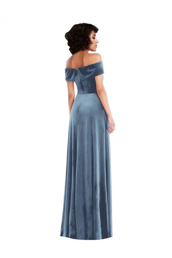 Draped Cuff Off the Shoulder Velvet Maxi Prom Dress with Pockets UK