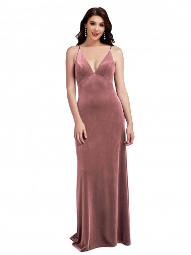 Low Scoop Back Long V-Neck Velvet Slip Prom Dress UK