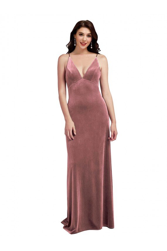 Low Scoop Back Long V-Neck Velvet Slip Prom Dress UK