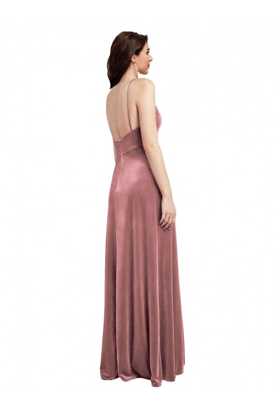 Low Scoop Back Long V-Neck Velvet Slip Prom Dress UK