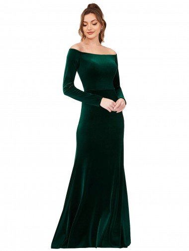 Off the Shoulder Long Sleeves Stretch Velvet Prom Dress UK