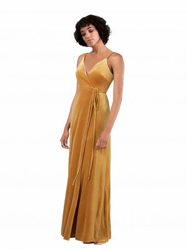 Romantic Velvet Floor Length Prom Dress with Wrap Detail UK