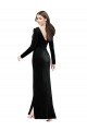 Long Sleeves Velvet Prom Dress with V-Neckline and Thigh Slit UK