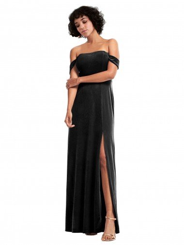 Off the Shoulder Drapped Sleeves Stretch Velvet Prom Dress UK